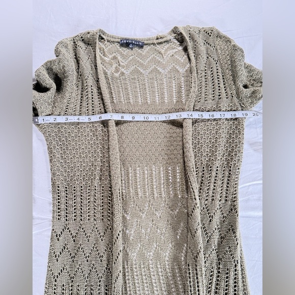 Love Ellie Benhill Pointelle Duster Olive Green Open-Front Knit Cardigan
Size M - Picture 4 of 5